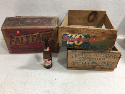 Falstaff Beer Case and Bottles and Produce Crates