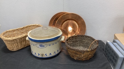 Rival Electric Crock-Pot, Decorative Plates and Baskets.