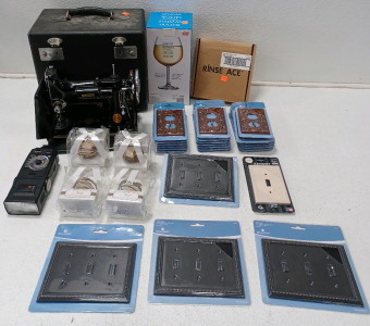 (1) Singer Sewing Machine (22) Sponged Copper French Lace Wall Plates (4) Tripple Switch Wall Plates & More