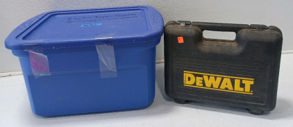 (1) Small Tote W/Electric Repair Supply (Phone Cords, Electrical Wires, Light Switch Covers & More) (1) Dewalt Case