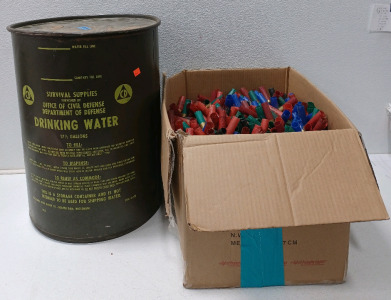 (1) 25.5" Survival Supplies Civil Defense Drinking Water Drum (1) Box Of 12g Barrel Shotgun Shells