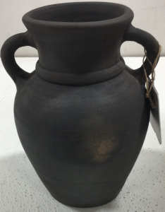 (2) Terracotta 9&rdquo; Vase With Handles Black