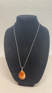 (1) 67.95 Ct. MultiColored Dragon Veins Agate Gemstone Teardrop .925 Necklace