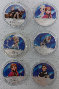 (6) Disney "Frozen" Movie Silver Plated Collectible Coins
