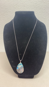 (1) 83.25 Ct. Blue Crazy Lace Agate Teardrop Gemstone .925 Necklace