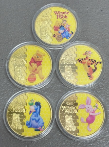 (5) Disney Winnie The Pooh And Friends Gold Plated Collectible Coins