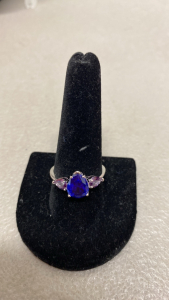 (1) Size 10 Faceted Blue Sapphire + Aquamarine .925 Ring