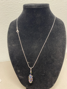 (1) Tibetan Rainbow Plated Silver Pinecone Pendant .925 Necklace