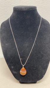 (1) 47.55 Ct. Orange+Black Stripes Agate Gemstone .925 Necklace