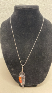 (1) MultiColored Enameled Tibetan Silver Feather .925 Necklace