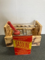 Vintage Gas Can and Wood Tool Box