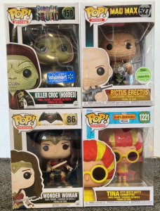 (1) Killer Croc (Hooded) POP, (1) Rictus Erectus POP, (1) Wonder Woman POP, (1) Tina POP
