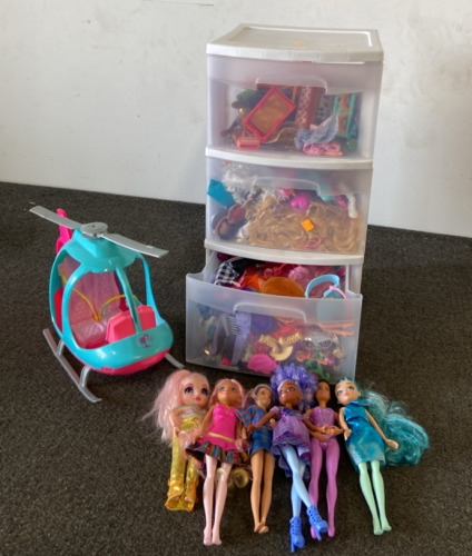 Storage Container With Lots Of Dolls And Accessories