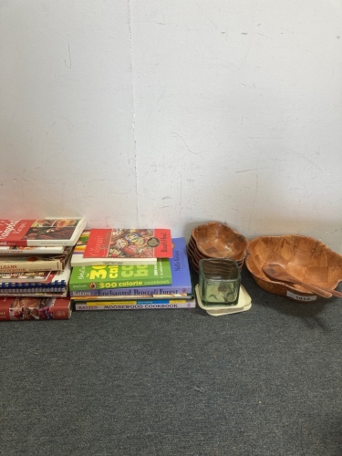 Cookbooks and Wooden Bowls