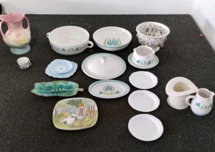 Vintage Ceramic Dishes Flower Holder Bowls And Butter Dishes