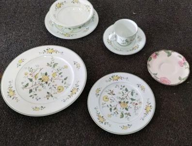 Box Of Antique Kitchenware Including Tea Cups And Saucers And Dinner Plates