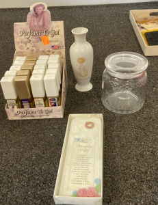Travel Sized Perfumes, Precious Moments Vase, Glassware