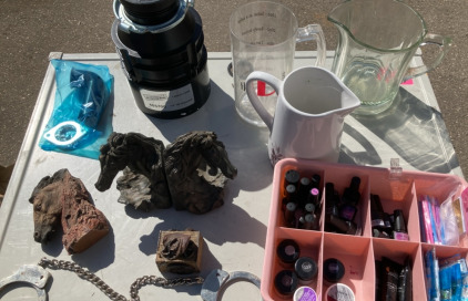 Water Pitchers 3 Horse statues And A Jewelry Box , Nail Polish Set And A Garbage Disposal And Handcuffs