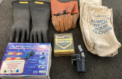 Rubber Electrician gloves With Leather gloves With Pouch, Fender Lines, Internal UV Sterlizer With Power Head , Engine Water Pump