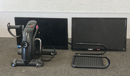 Desk Bike (Works), Metal Monitor Stand, Dual Monitor Setup With (2) Monitors