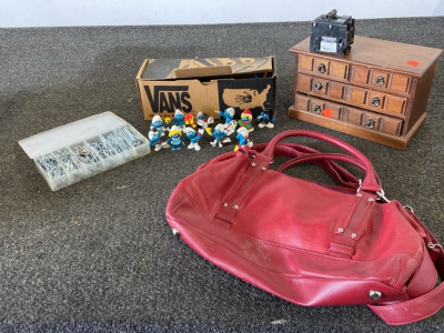 Vintage Peyo Smurf Toys, Jewery Box , Purse, And More