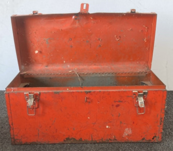 Vintage Red Metal Tool Box W/ Socket Sets