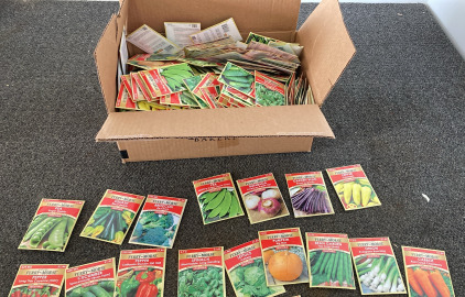 Box Full Of Vegetable Seeds Including Cucumbers ,Broccoli ,Rutabaga , Carrots , Peppers , Pumpkin Seeds And More