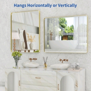 Gold Bathroom Mirror, 40X32 Inch Brushed Gold Metal Frame Mirror