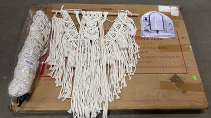 Black Rounded Mirror and (2) Macrame Wall Hangings