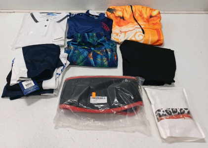(1) Lrg Anime Pull Over Hoodie (2) Size Lrg Champion Shorts (1) Velcro Belt (1) Medium Swim Trunks & More