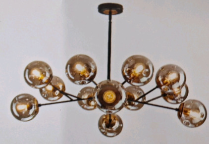 (1) 12-Light Glass & Brass Chandelier