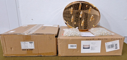 (1) Brass Floor Lamp & (1) Gold & Crystal Celling Light