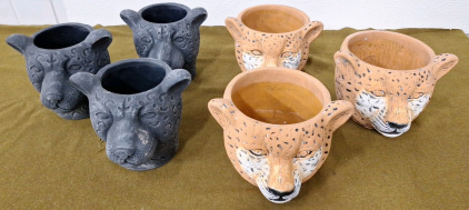 (6) Decorative Concrete Planters W/ Drain Hole