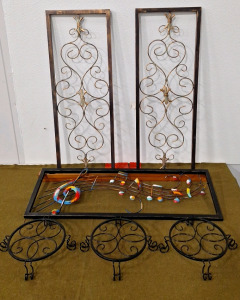 (3) Decorative Metal Panels & (3) Vintage Style Metal Plant Stands