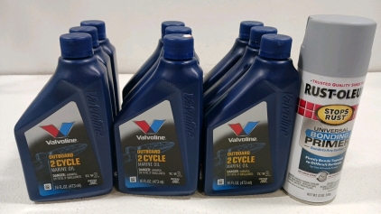 (9) 16oz Valvoline Outboard 2 Cycle Marine Oil (1) Rust-Oleum Universal Bonding Primer