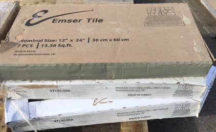 (3) Boxes Of Emser Tile White Tan 23&rdquo;3/4x12&rdquo;