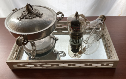 Vintage Light Bulbs, Mirror Tray, Vintage Serving Dish