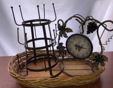 Home Decor- Necklace Holder, Clock & Wicker Basket