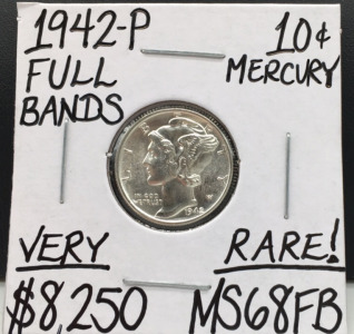 1942-p MS68 RARE Full Bands Mercury Dime