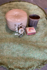 Vintage Items Large Oval Green Shag Rug, Ottomane, Clock, Electric Shoe Shinner