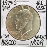 1974-S MS69 RARE Gem Ike Silver Dollar