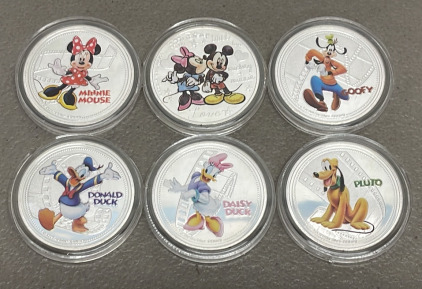 (6) Disney Character Silver Plated Collectible Coins