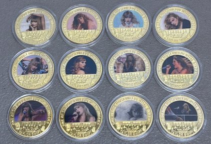 (12) Taylor Swift “One Of The Most Influential Singers” Gold Plated Collectible Coins