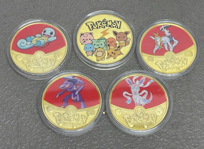 (5) Pokémon Gold Plated Collectible Coins