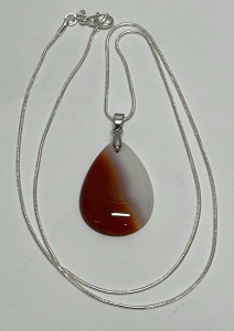 32.35ct. Multicolor Teardrop Agate Gemstone W/ Silver Necklace