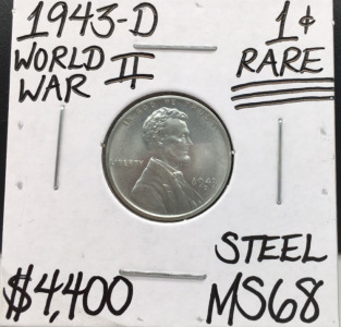 1943-D MS68 WWII RARE Steel Wheat Penny