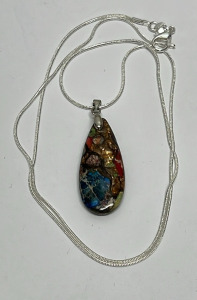 19.00ct. Rainbow Sea Sediment Jasper Gemstone W/ Silver Necklace