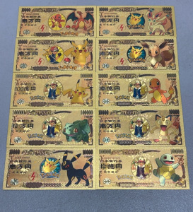 Gold Pokémon Collectors Bank Note Set Of 10 W/ COA