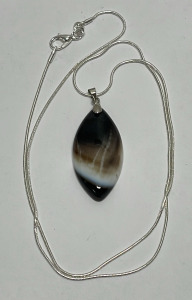 36.80ct. Black & White Agate Gemstone W/ .925 Silver Necklace