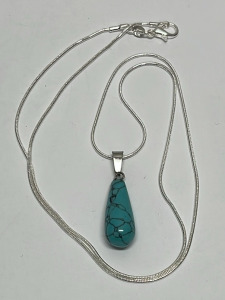 Turquoise Waterdrop Gemstone W/ .925 Silver Necklace